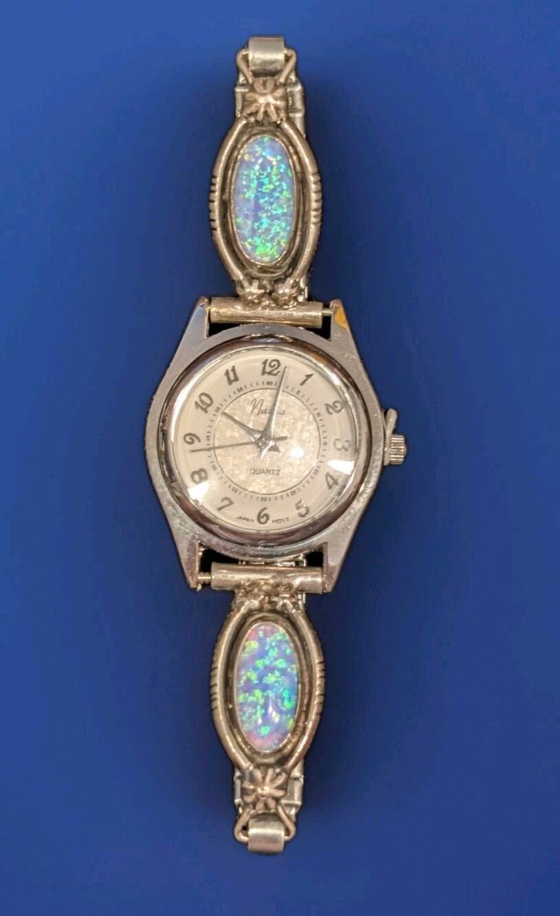 Watch Sterling Silver Blue Lab Created Opal Navajo Watch Band By Richard Begay